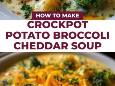 Delicious Crockpot Potato Broccoli Cheddar Soup served in a bowl