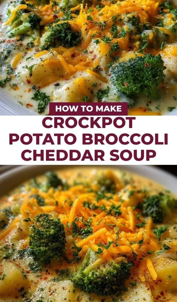 Delicious Crockpot Potato Broccoli Cheddar Soup served in a bowl