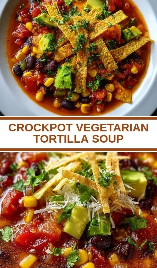 Crockpot Vegetarian Tortilla Soup bursting with fresh vegetables and spices