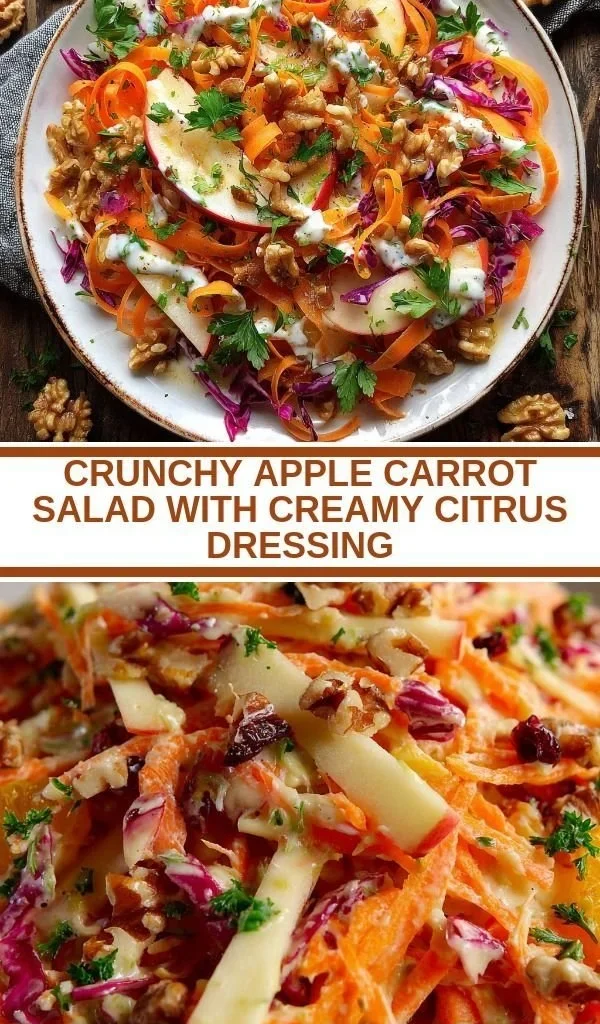 Delicious crunchy apple carrot salad with creamy citrus dressing on a plate