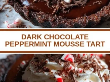 Dark Chocolate Peppermint Mousse Tart with a festive garnish