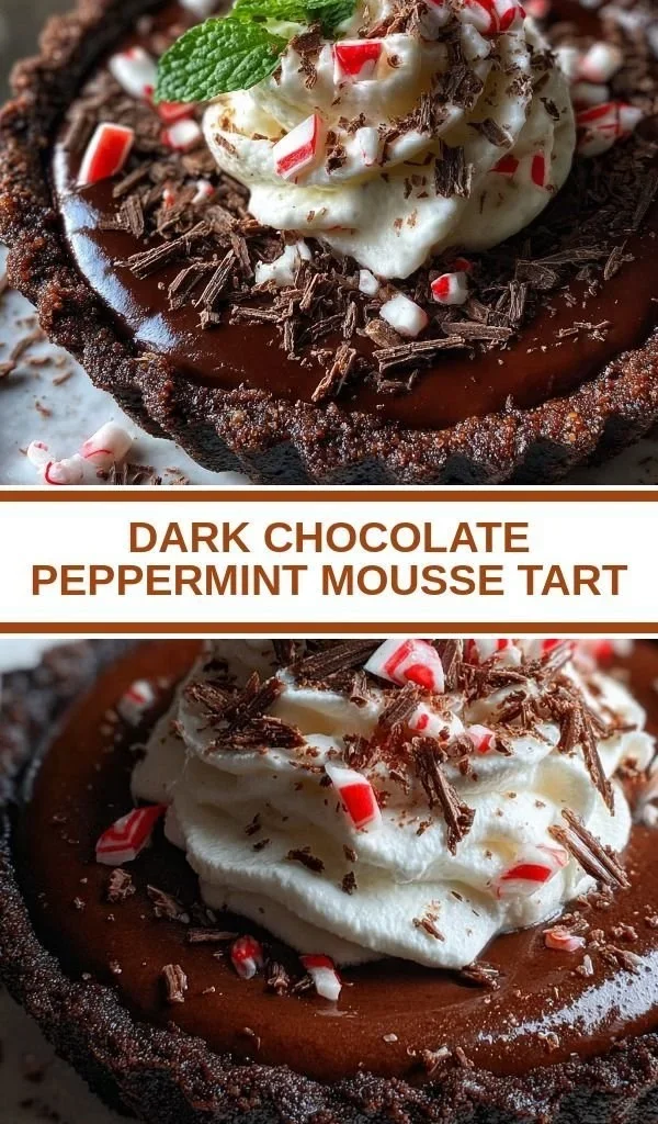Dark Chocolate Peppermint Mousse Tart with a festive garnish