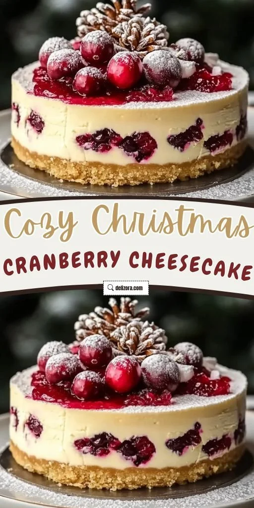 Decadent Christmas cheesecake with cranberry mousse topping ready for holiday celebration