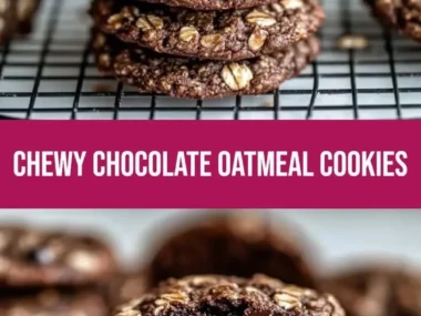 Decadent dark chocolate oatmeal cookies stacked on a plate