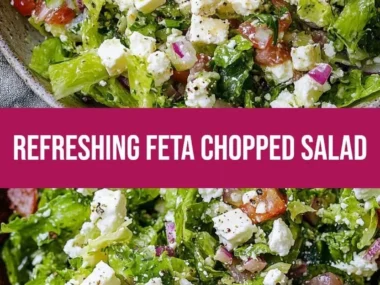 Delicious feta chopped salad with fresh vegetables and dressing
