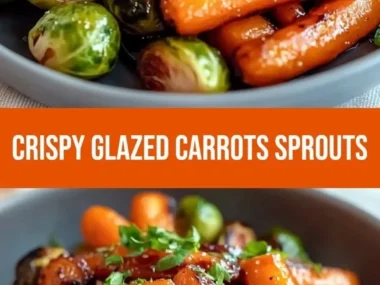 Crispy maple glazed carrots and Brussels sprouts on a plate