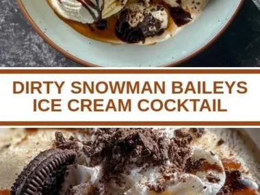 Dirty Snowman Baileys ice cream cocktail topped with whipped cream and festive sprinkles