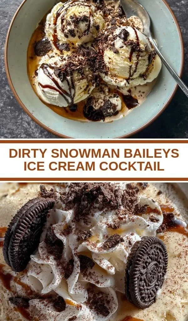 Dirty Snowman Baileys ice cream cocktail topped with whipped cream and festive sprinkles