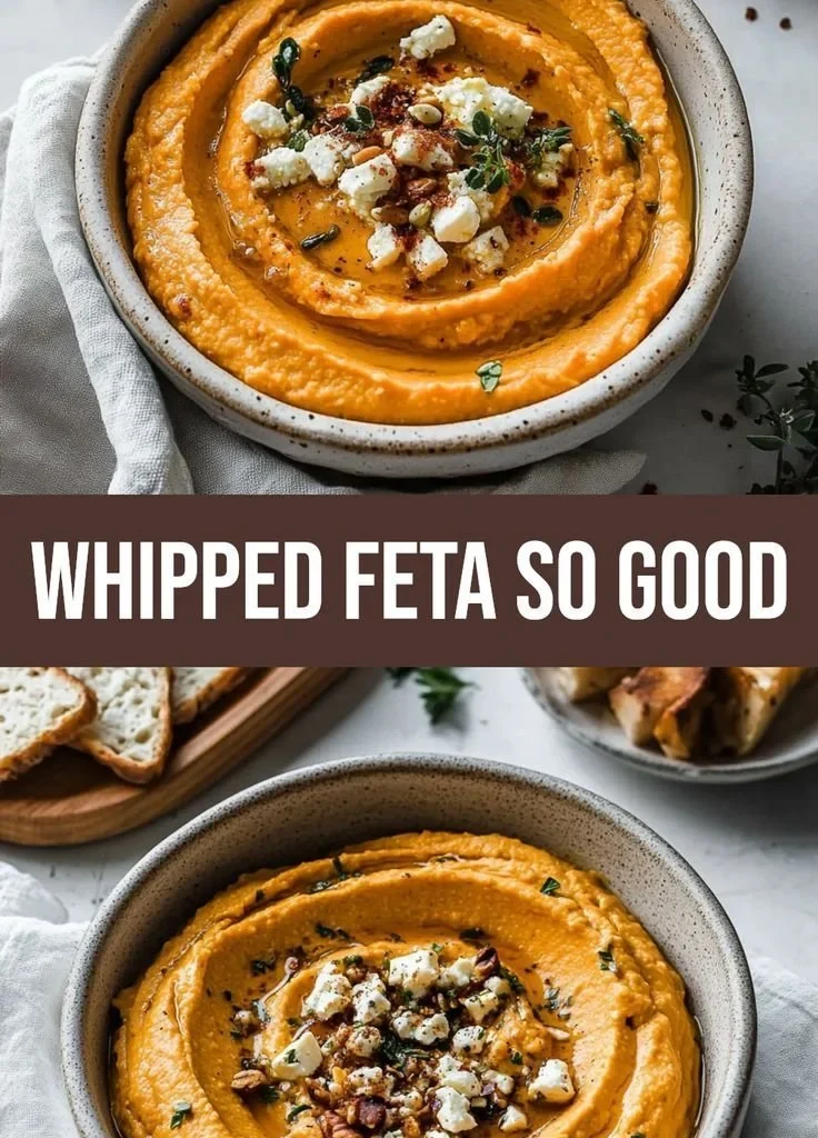 Creamy pumpkin feta dip served in a bowl with crackers