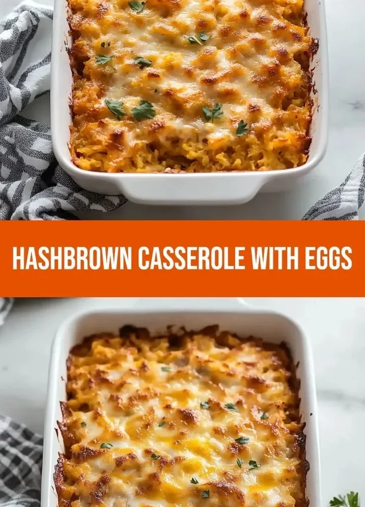 Delicious egg hashbrown casserole served in a cozy breakfast setting