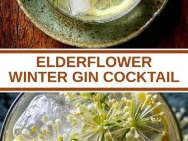 Elderflower Winter Gin Cocktail served with ice and garnished with herbs.