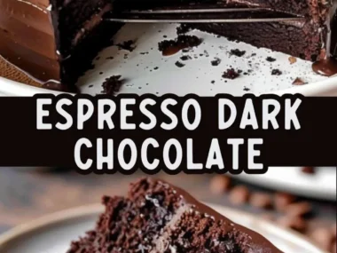 Delicious Espresso Dark Chocolate Midnight Cake topped with rich chocolate frosting.