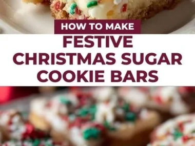 Festive Christmas sugar cookie bars topped with colorful sprinkles