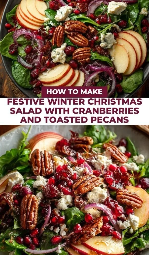 Festive Christmas salad featuring cranberries and toasted pecans