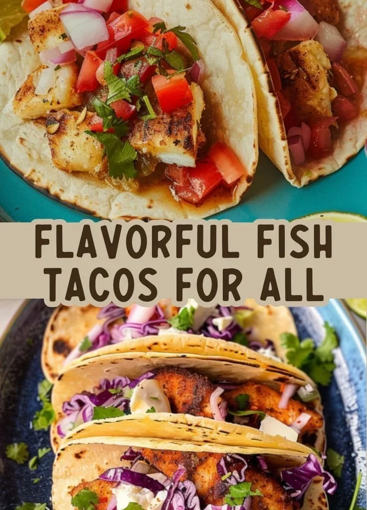 Delicious fish tacos served with fresh toppings and lime, perfect for a tasty meal.