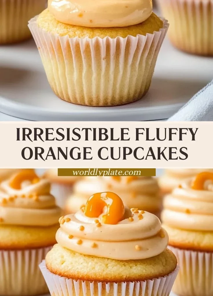 Fluffy orange cupcakes topped with creamy frosting and orange zest
