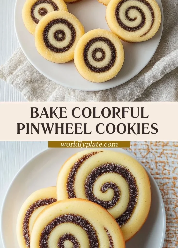 Plate of colorful fun and easy pinwheel cookies with attractive swirls.