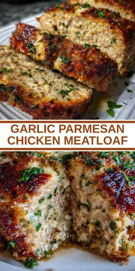 Delicious Garlic Parmesan Chicken Meatloaf served with herbs and spices.