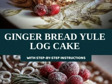 Ginger Bread Yule Log Cake decorated with festive toppings