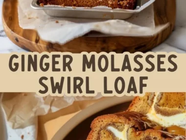 Ginger Molasses Cream Cheese Swirl Loaf slice on a plate