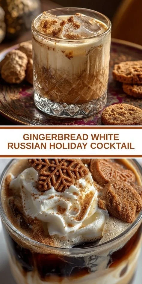 Gingerbread White Russian holiday cocktail served in a festive glass