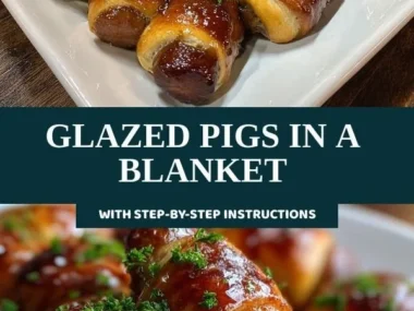 Delicious Glazed Pigs In a Blanket appetizer served on a platter.