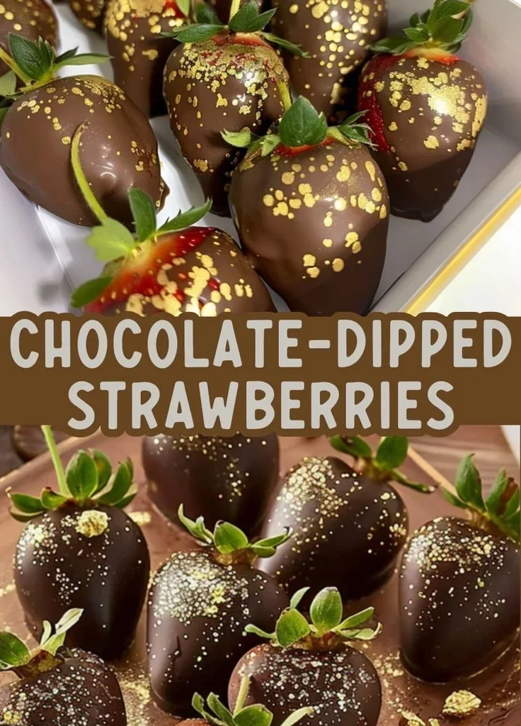 Gold-dusted chocolate strawberries elegantly arranged on a plate.