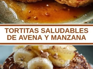 Healthy oat pancakes with apple slices on a plate.