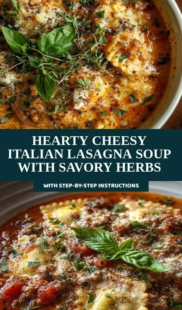Hearty Cheesy Italian Lasagna Soup packed with savory herbs and cheese