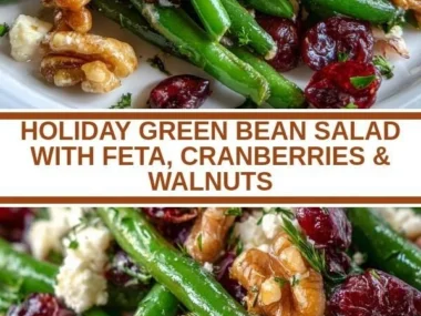 Holiday Green Bean Salad with Feta, Cranberries, and Walnuts served in a bowl