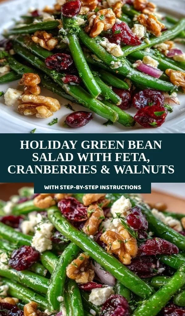 Holiday Green Bean Salad featuring feta, cranberries, and walnuts