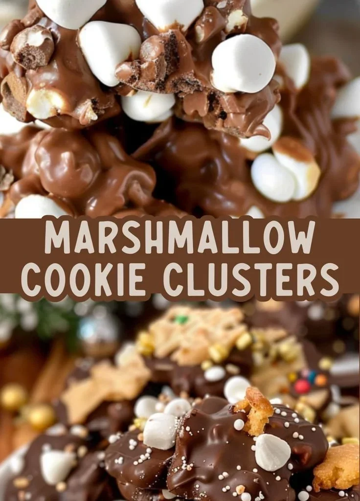 Delicious holiday marshmallow cookie clusters prepared on a festive plate.