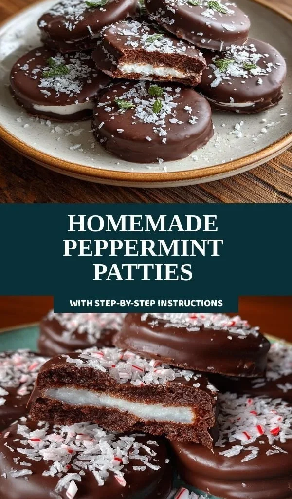Homemade peppermint patties on a plate with a mint garnish