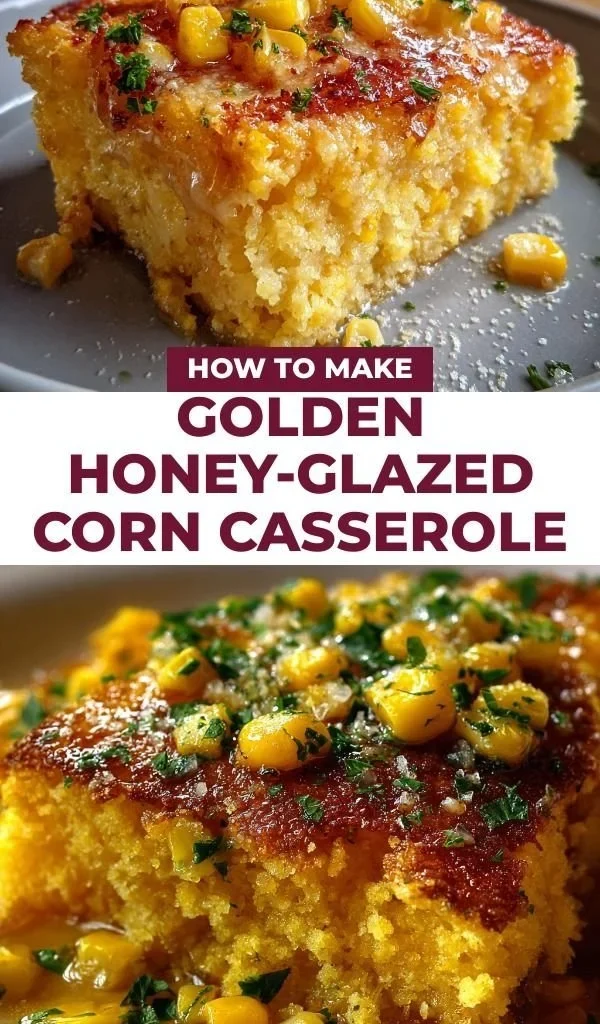 Delicious honey-glazed corn casserole in a baking dish