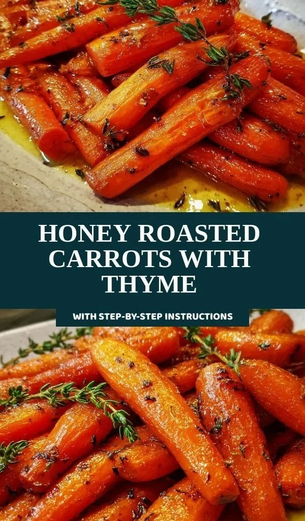 Bowl of honey roasted carrots with thyme garnished on top.