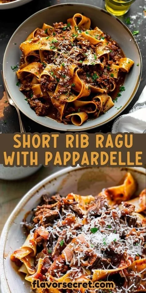 Delicious short rib ragu served with pappardelle pasta