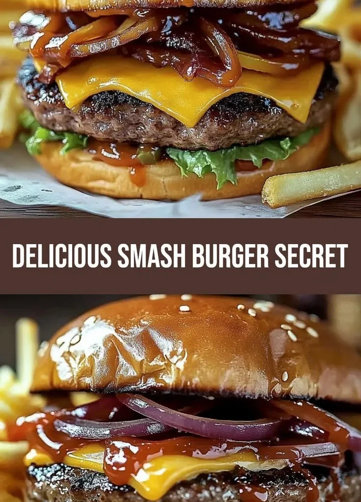 Irresistible smash burger with crispy bacon and melted cheddar cheese