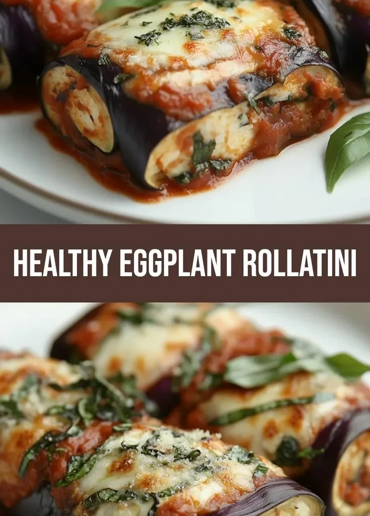 Creamy eggplant rollatini served with cheese and fresh herbs