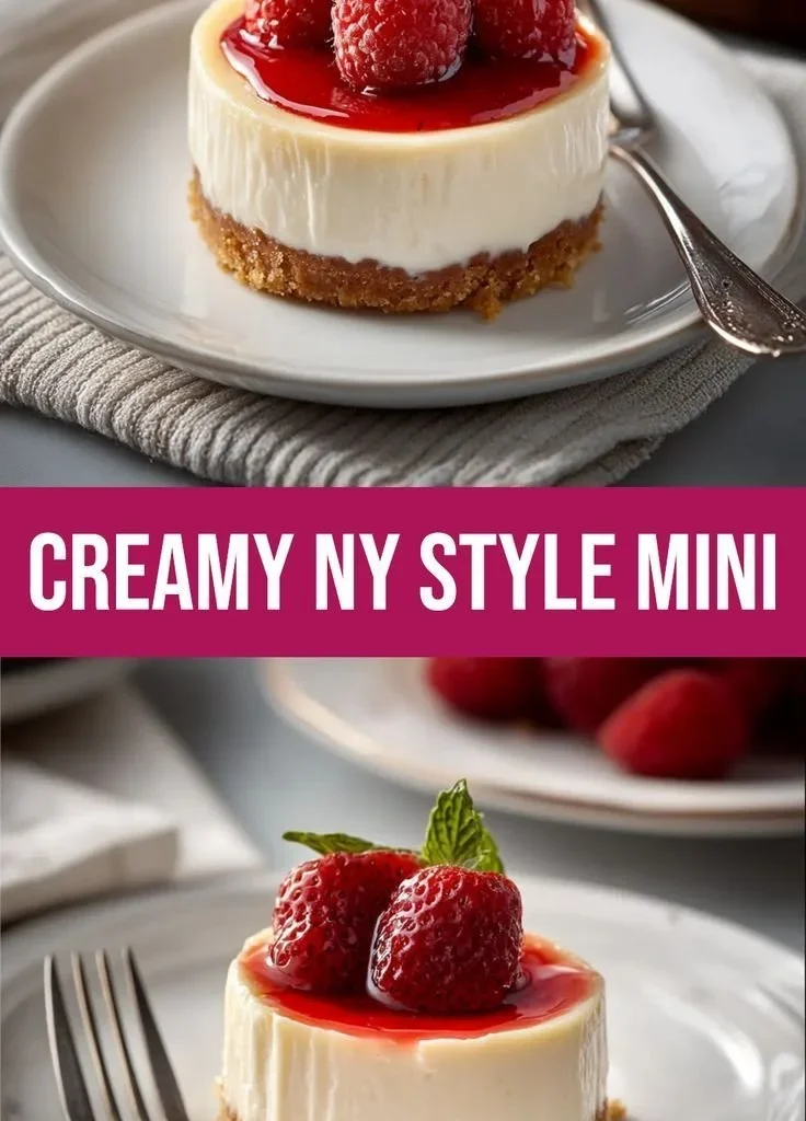 Delicious New York style mini cheesecakes served on a platter