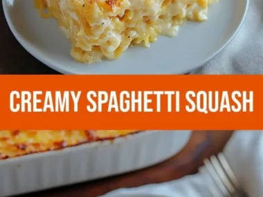 Creamy spaghetti squash au gratin topped with cheese and herbs