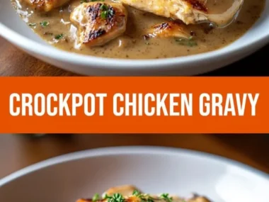 Delicious crockpot chicken and gravy served with mashed potatoes