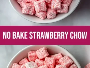 Delicious homemade strawberry shortcake puppy chow treats for dogs