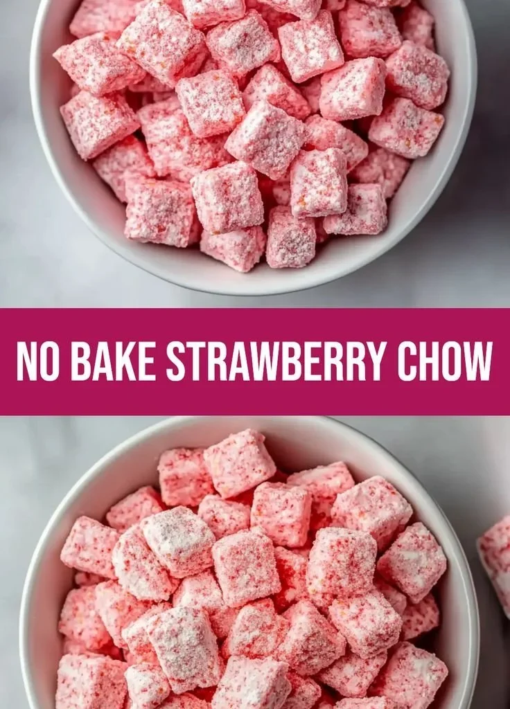 Delicious homemade strawberry shortcake puppy chow treats for dogs