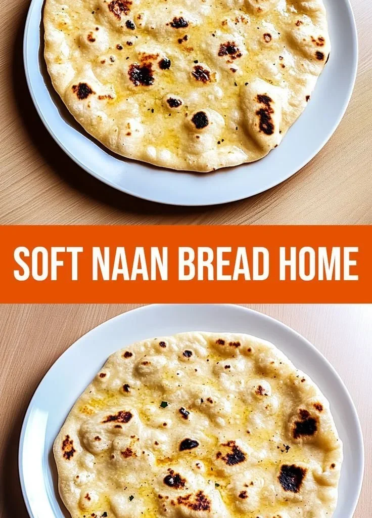Irresistibly soft cottage cheese naan bread on a wooden table