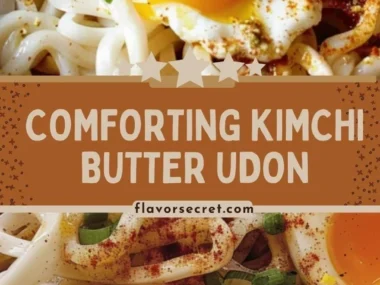 Delicious Kimchi Butter Udon topped with a soft boiled egg