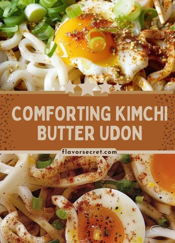 Delicious Kimchi Butter Udon topped with a soft boiled egg