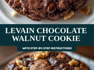 Delicious leavened chocolate walnut cookies with chocolate chunks and walnuts