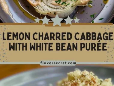 Plate of Lemon Charred Cabbage served with creamy white bean purée