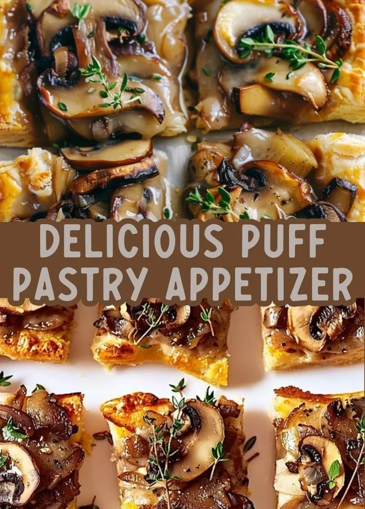 Delicious Luxe Mushroom & Thyme Puff Squares served as an elegant appetizer