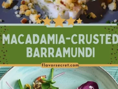 Macadamia-Crusted Barramundi with sides on a plate